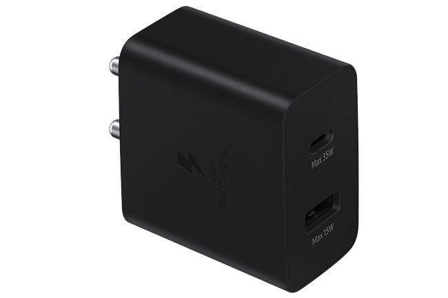 Samsung Original 35W Dual Port, Type-C & USB-A, Fast Charger (Cable not Included), Black