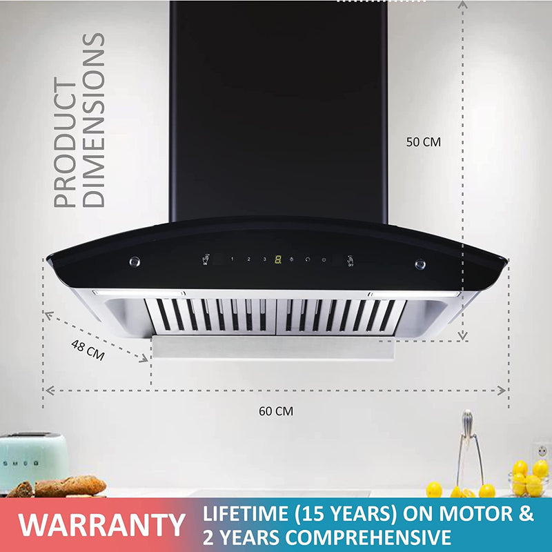 Elica BFCG PLUS 600 HAC LTW MS NERO Auto Clean Wall Mounted Chimney