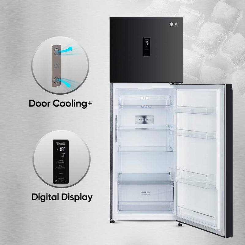 LG 343 L 3 Star Frost-Free Smart Inverter Compressor Wi-Fi Double Door Refrigerator (GL-T382TESX.AESZEBN, Ebony Steel, Convertible With Door Cooling+)