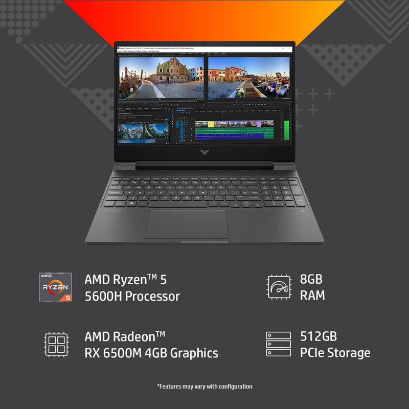 HP AMD Ryzen™ 5 5600H, 39.6 cm (15.6") Diagonal, FHD (1920 x 1080), 144 Hz, 250 nits, (8GB, 512GB) AMD Radeon™ RX 6500M Graphics, Win 11, B&O,