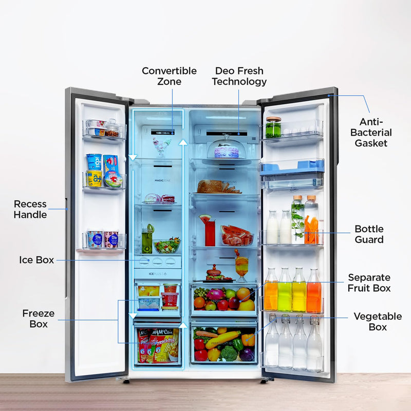 Haier 596L Frost Free Side by Side Refrigerator with Water Dispenser, 2024 Model, Shiny Steel (HRS-682SWDU1)