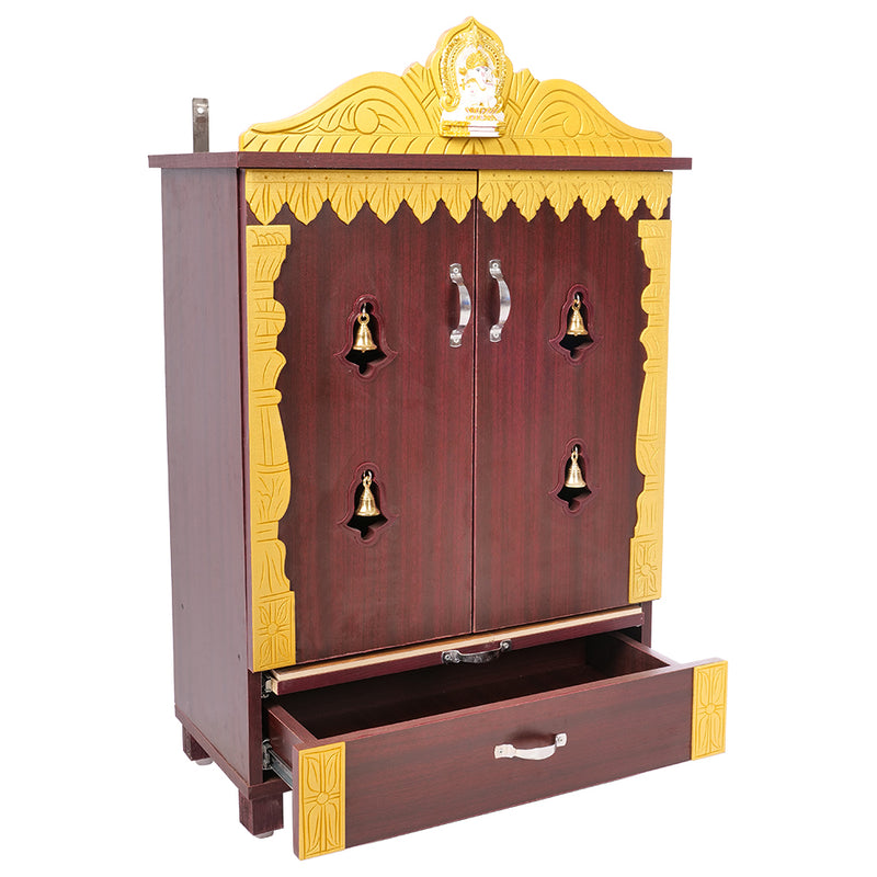 Divine Pooja Cabinet SB- Pooja with Ganesh and Bells at door Medium