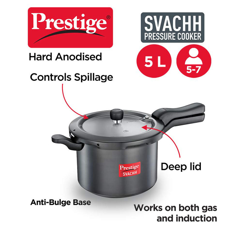 Prestige Svachh 5 Litre Pressure Cooker with hard anodized Body (Black)