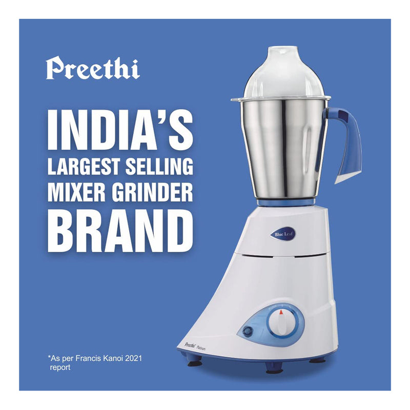 Preethi Blue Leaf Platinum MG 139 mixer grinder, 750 watt, White, 4 jars - Super Extractor juicer