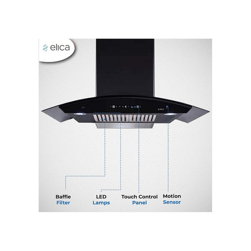 Elica BFCG PLUS 900 HAC LTW MS NERO Auto Clean Wall Mounted Chimney
