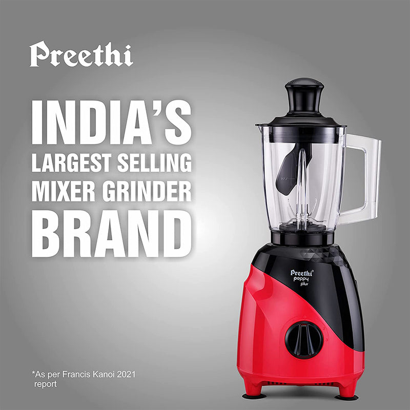 Preethi Peppy Plus MG-246 Mixer Grinder, 750 watt, Red-Black