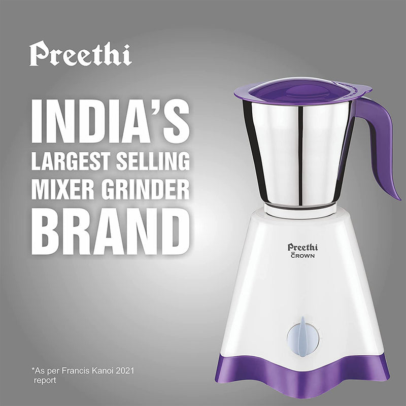 Preethi Crown MG-205 Mixer Grinder, 500 watt, White/Purple