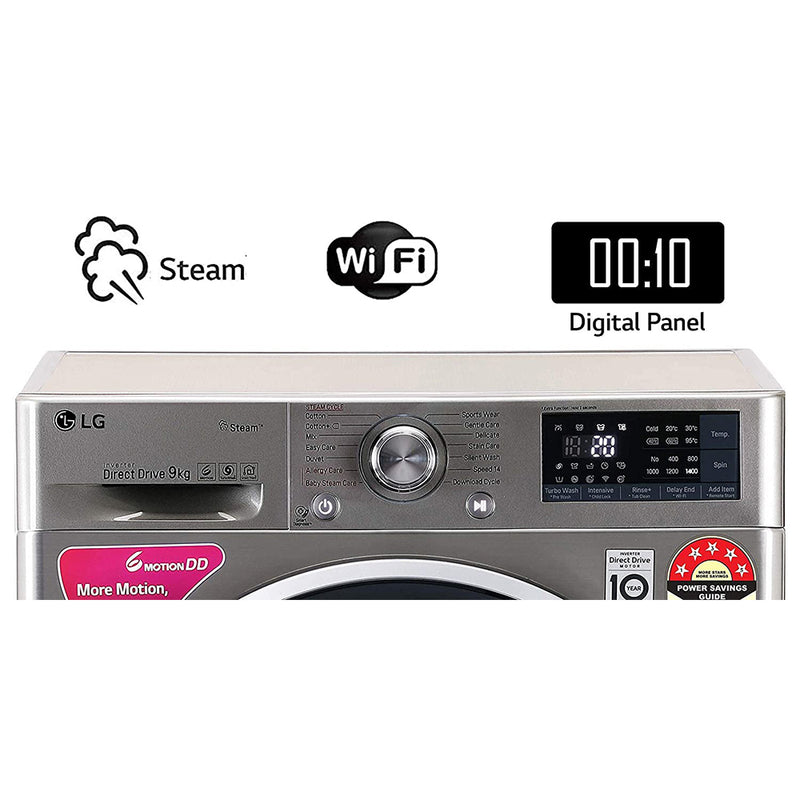 LG 9.0 Kg AI Direct Drive Washer with Steam & Turbo Wash, (FHV1409ZWP.APSQEIL)