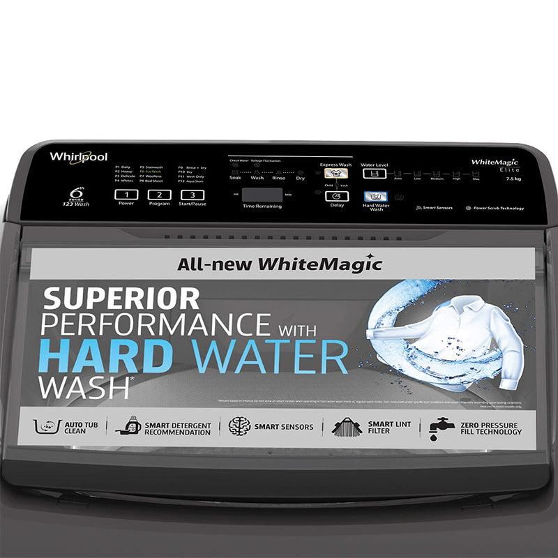Whirlpool 7.5 Kg 5 Star Fully-Automatic Top Loading Washing Machine (31370 - WHITEMAGIC ELITE 7.5 GREY 10YMW, Hard Water Wash)
