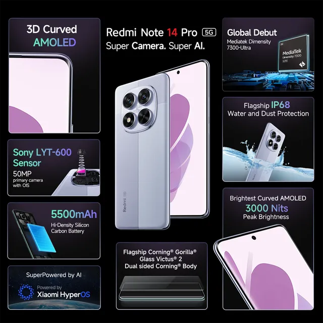 Redmi Note 14 Pro 5G 8GB + 256GB (Phantom Purple)