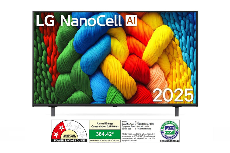 LG 189 cm (75) NanoCell TV (NANO83), α7 Gen8 AI Processor 4K, 60Hz Native Refresh Rate, 2025