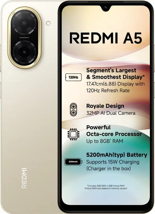 Redmi A5 | 4GB RAM+128GB | Jaisalmer Gold