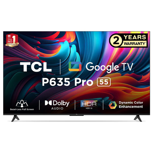 TCL 139 cm (55 inches) Bezel-Less Full Screen Series Ultra HD 4K Smart LED Google TV 55P635 PRO (Black)