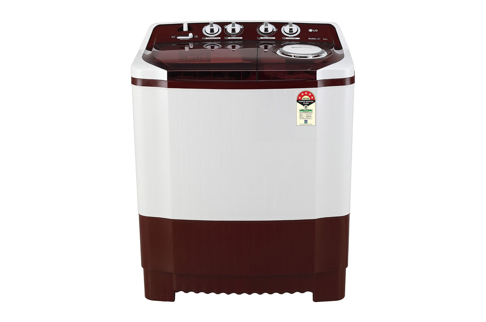 LG 8 Kg, 5 Star Semi Automatic Washing Machine – Burgundy, Roller Jet