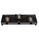 Preethi Valentino Carbon Black 3 Burner Glass Top Gas Stove - ISI Certified