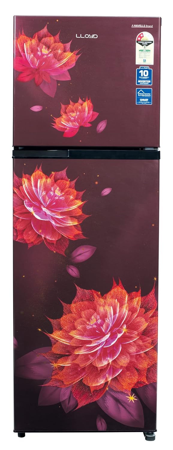 Havells-Lloyd Double Door 283L 2 Star Inverter Refrigerator with Sakura Red Toughened Glass (GLFF292ASRT1PB)
