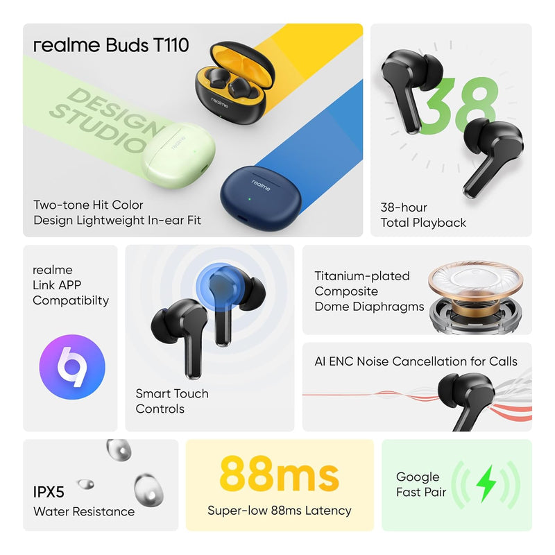 Realme Buds T110 Bluetooth Truly Wireless in Ear Earbuds