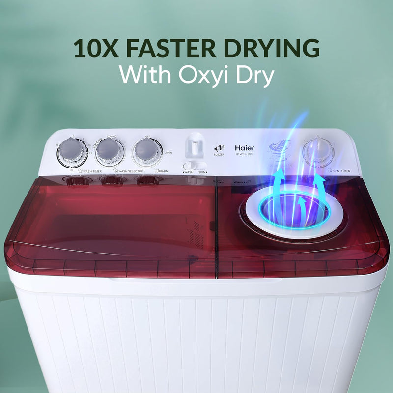 Haier 8.5 Kg 5 Star Oxyi Dry Technology Semi Automatic Top Loading Washing Machine (HTW85-186BBK)