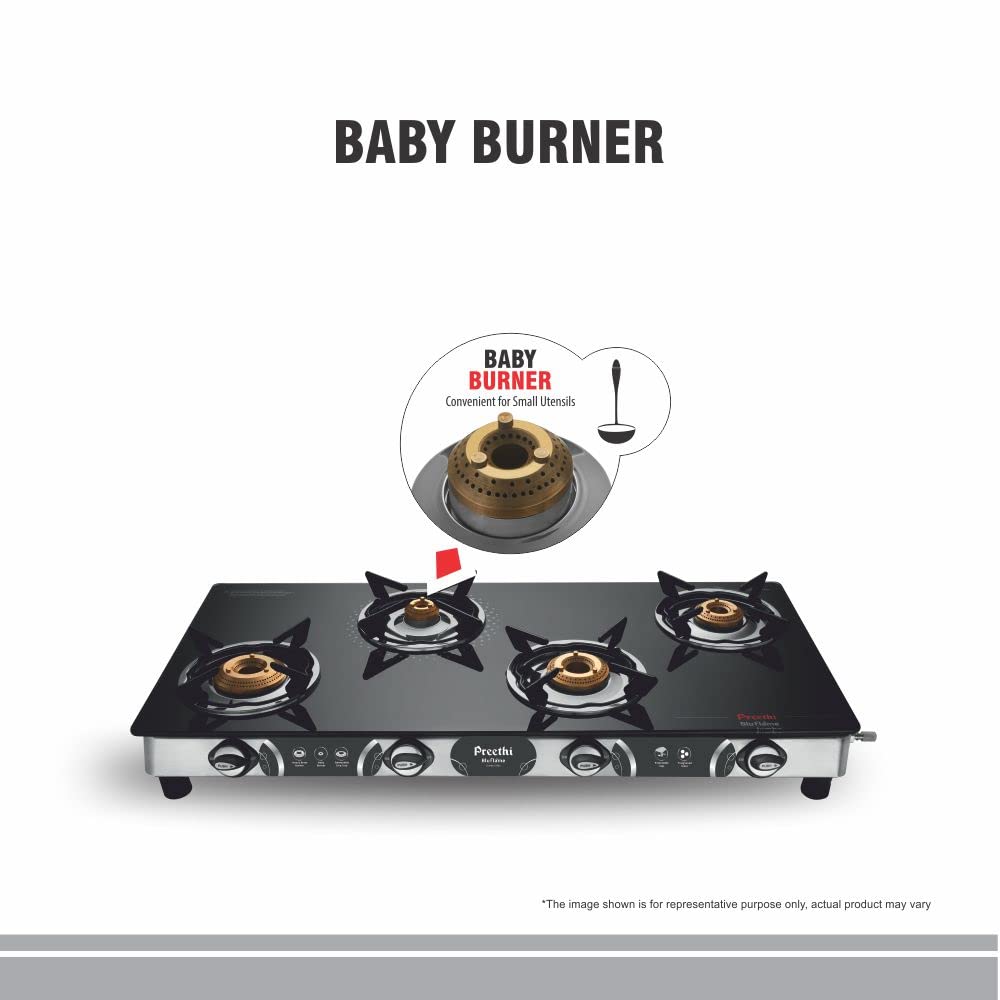 Preethi BluFlame Stainless Steel Jumbo Max Glass Top LPG Gas Stove wi