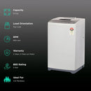 CANDY 6.5 Kg 5 Star Fully Automatic Top Load Washing Machine, Stainless Steel Drum, Moonlight Grey (CTL651269N)