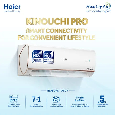 Haier 1.0 Ton 3 Star UVC sterlization Inverter Split AC - Kinouchi Pro (HS-HU13K-PYFR3BN-INV)