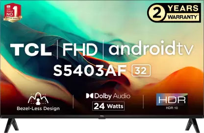 TCL 80.04 cm (32 inches) Bezel-Less S Series FHD Smart Android LED TV Black (32S5403AF)