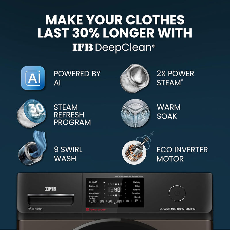 IFB Deep Clean |8 kg Front Load | Washing Machine with Eco Inverter Motor