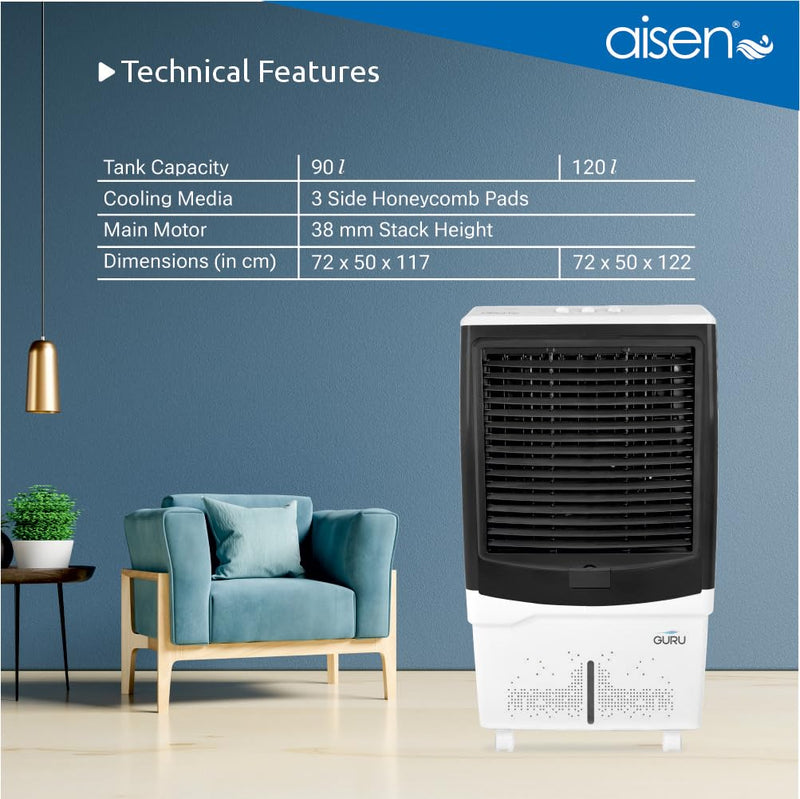 AISEN 120 L For Home Office Desert Air Cooler (AISEN AC2DMH811 GURU 120L)White Gray