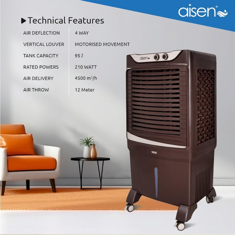 Aisen A95DMHV18 (VIRAT) Desert Air Cooler For Home with Honeycomb Pads (AISEN A95DMHV18 VIRAT 95L)