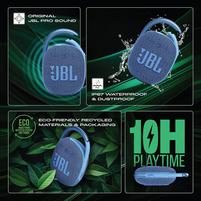 JBL Clip 4 Eco with eco-Friendly Wireless Portable Bluetooth Speaker (JBL CLIP 4 ECO BLU)