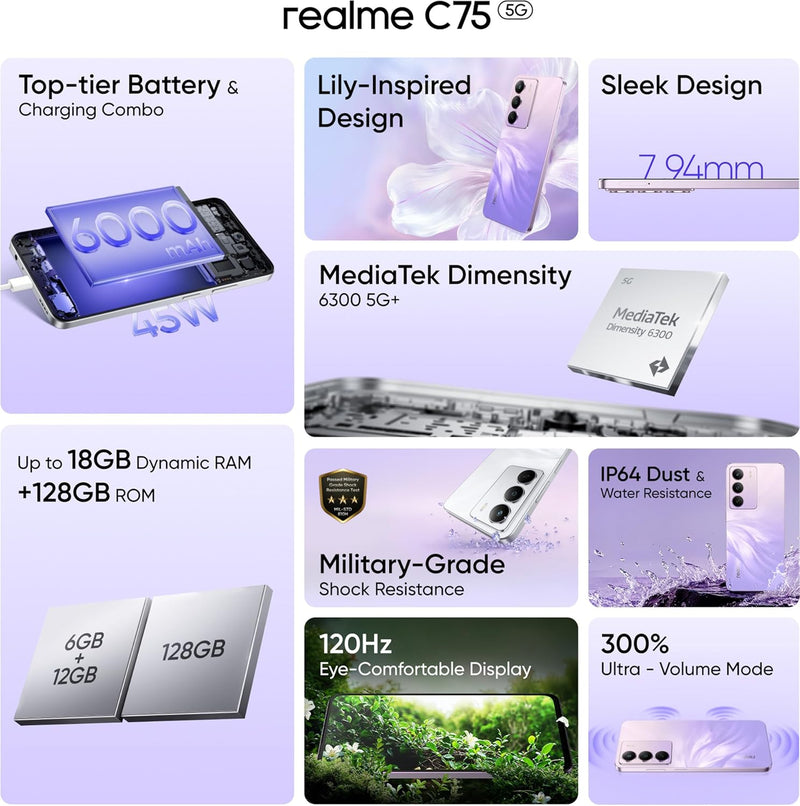 Realme C75 5G | 4GB+128GB | Purple Blossom