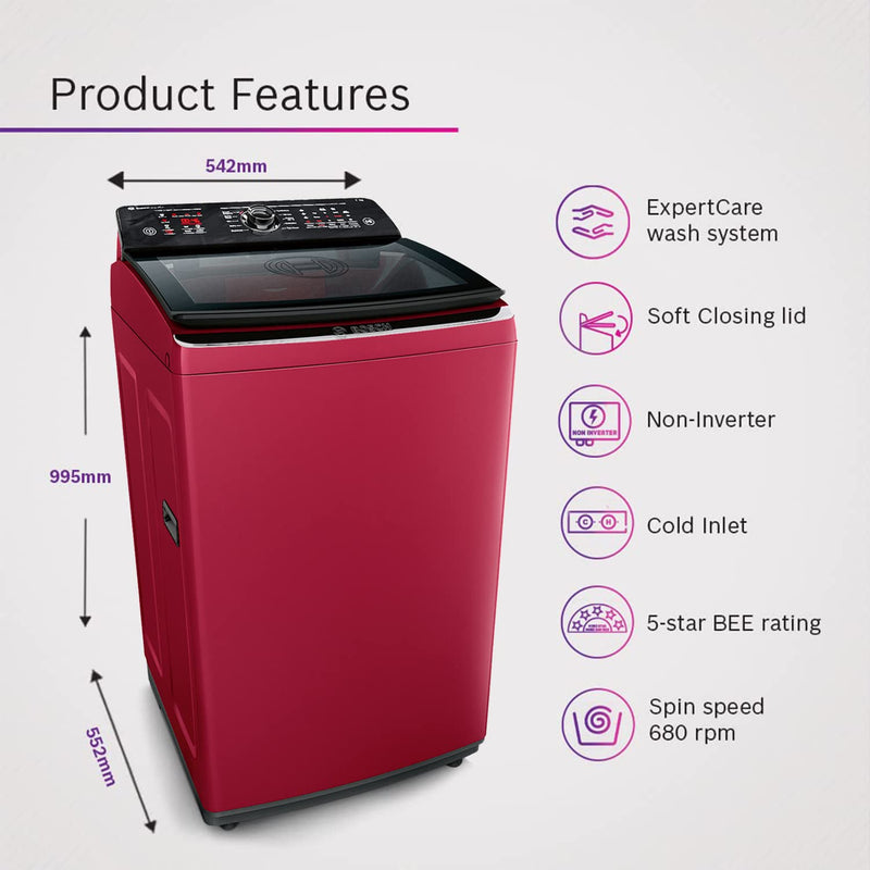 Bosch 7.5 Kg 680 rpm Fully Automatic Top Load Washing Machine Maroon ( WOE753M0IN )