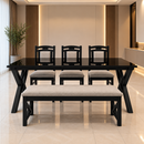 Darling Wave Dining Table, Mahogany Wood with Glass Top