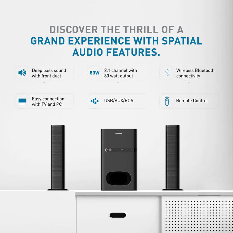 Panasonic | 80 W, 2.1 CH USB | Auxiliary Multimedia Speaker System (SC-HT260GW-K, Black)
