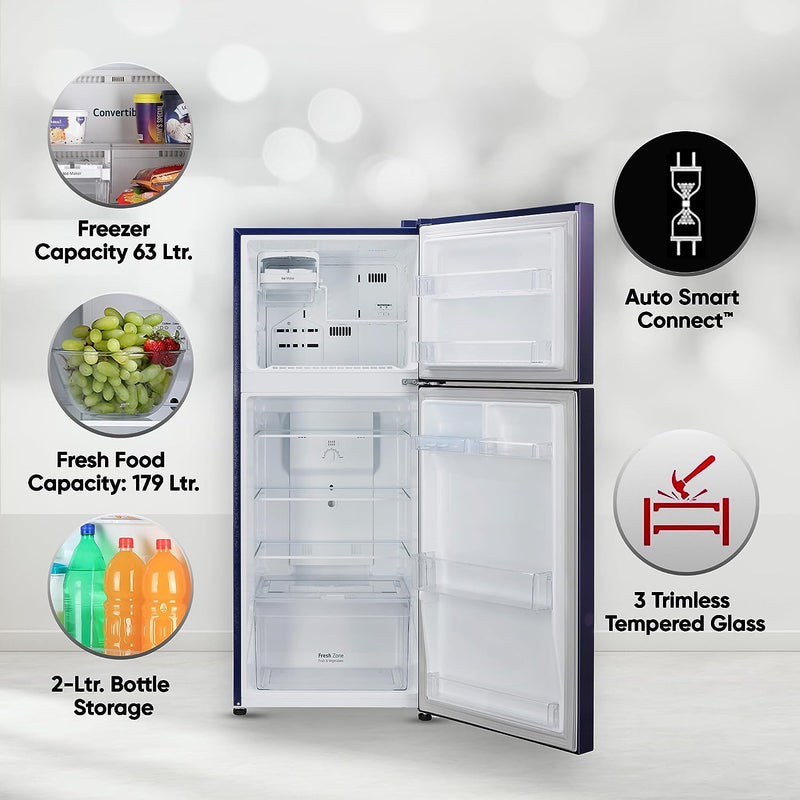 LG 242 L 2 Star Smart Inverter Frost-Free Double Door Refrigerator Appliance (GL-N292BBEY.DBEZEBN, Blue Euphoria)