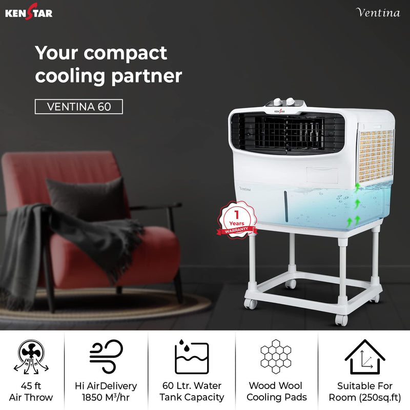 Kenstar Ventina 60 Window Air Cooler for Home - Inverter Compatible (VENTINA 60L WITH TROLLEY)