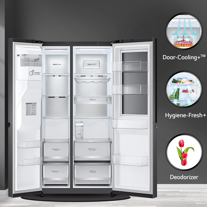 LG 635 L Frost-Free Inverter Wi-Fi InstaView Door In Door UV nano Side-By-Side Refrigerator Appliance with Water Dispenser (GL-X257AMCX.DMCZEBN, Matte Glass, Door Cooling+ with Hygiene Fresh)