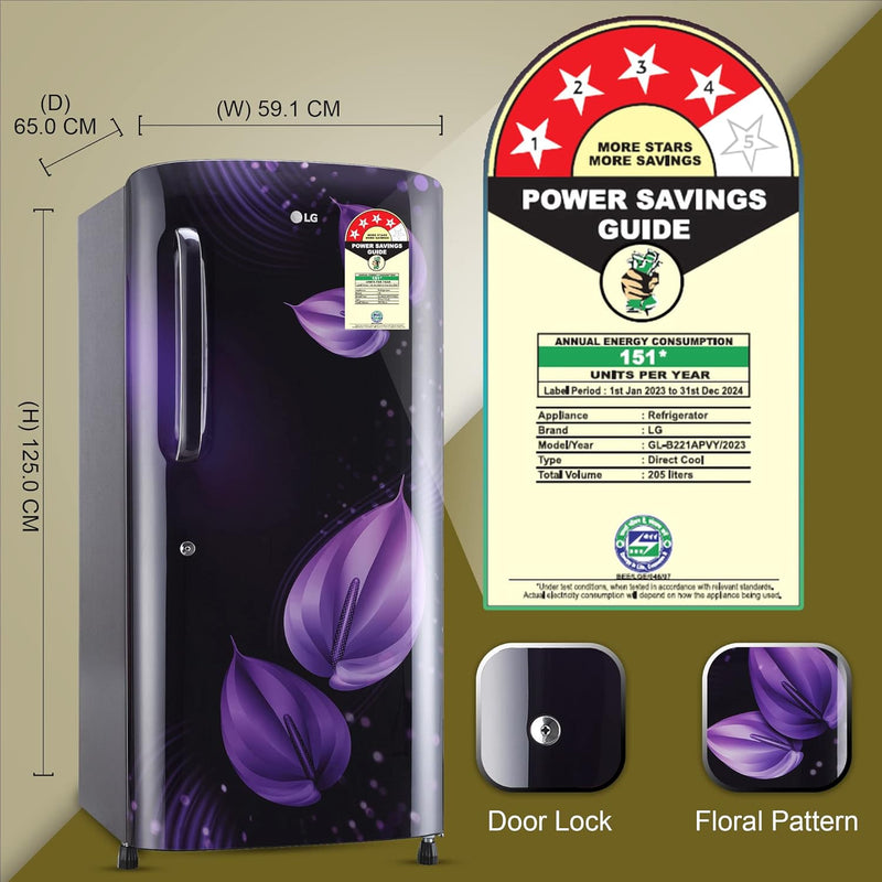 LG 205 L 4 Star Inverter Direct-Cool Single Door Refrigerator (GL-B221APVY.DPVZEBN, Purple Victoria)
