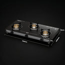 Preethi Valentino Carbon Black 3 Burner Glass Top Gas Stove - ISI Certified