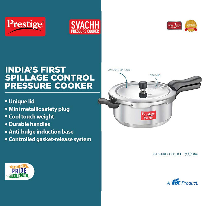 Prestige Senior Deep Pan Outer Lid Pressure Cooker,  Silver (5LTR ALU SR SVACHH PAN)