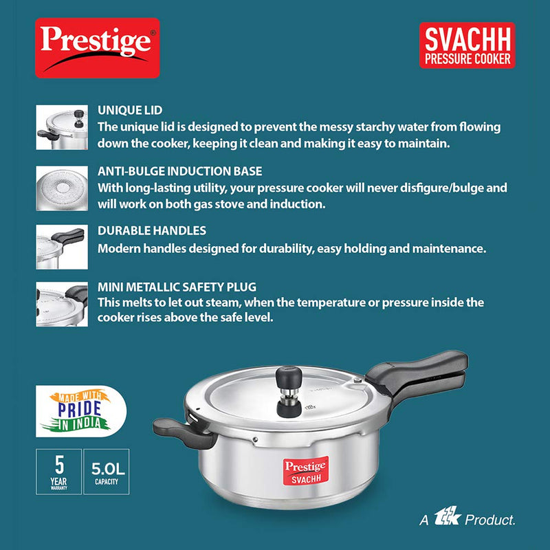 Prestige Senior Deep Pan Outer Lid Pressure Cooker,  Silver (5LTR ALU SR SVACHH PAN)