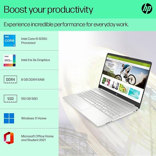 HP 15s 12th Gen Intel Core i5-1235U 15/6inch (39.6 cm) FHD Anti-Glare, 8GB RAM, 512GB SSD, Intel Iris Xe Graphics, Dual Speakers, Backlit Kb,(15s-fq5202TU)