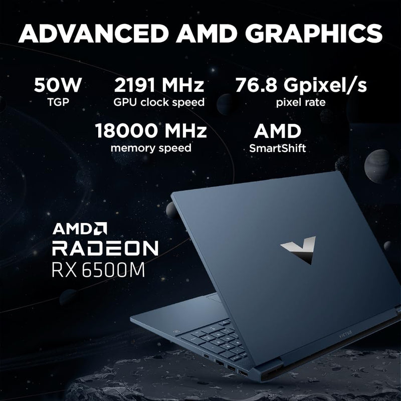 HP Victus Gaming Laptop, AMD Ryzen 5 5600H, AMD 4GB Radeon RX 6500M Graphics, 15.6-inch (39.6 cm), FHD, IPS, 8GB DDR4, 512GB SSD, Backlit KB, B&O (Win 11, Blue, 2.29 kg), fb0147AX