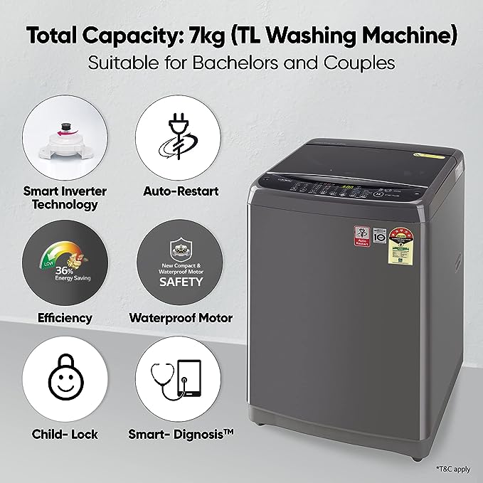 LG 7 Kg 5 Star Inverter TurboDrum Fully Automatic Top Loading Washing Machine (T70AJMB1Z.ABMQEIL)