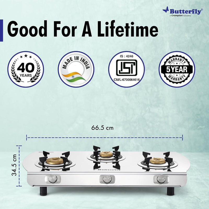 Butterfly Magnum Stainless Steel Lpg Stove (MAGNUM 3B LPG STOVE)