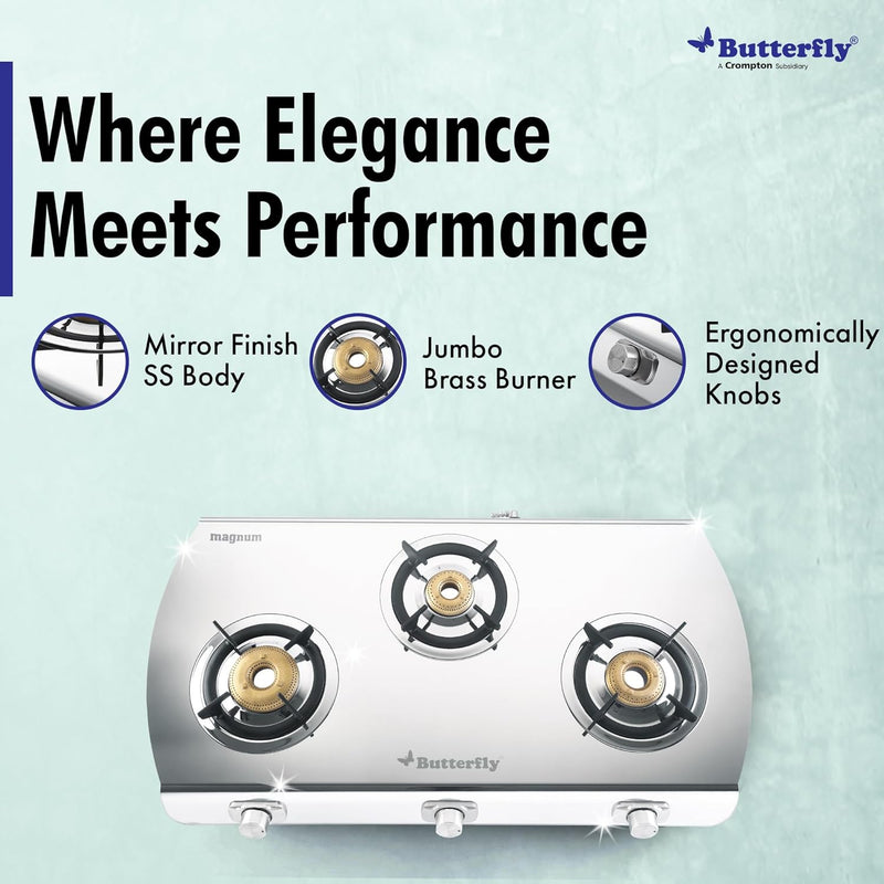 Butterfly Magnum Stainless Steel Lpg Stove (MAGNUM 3B LPG STOVE)