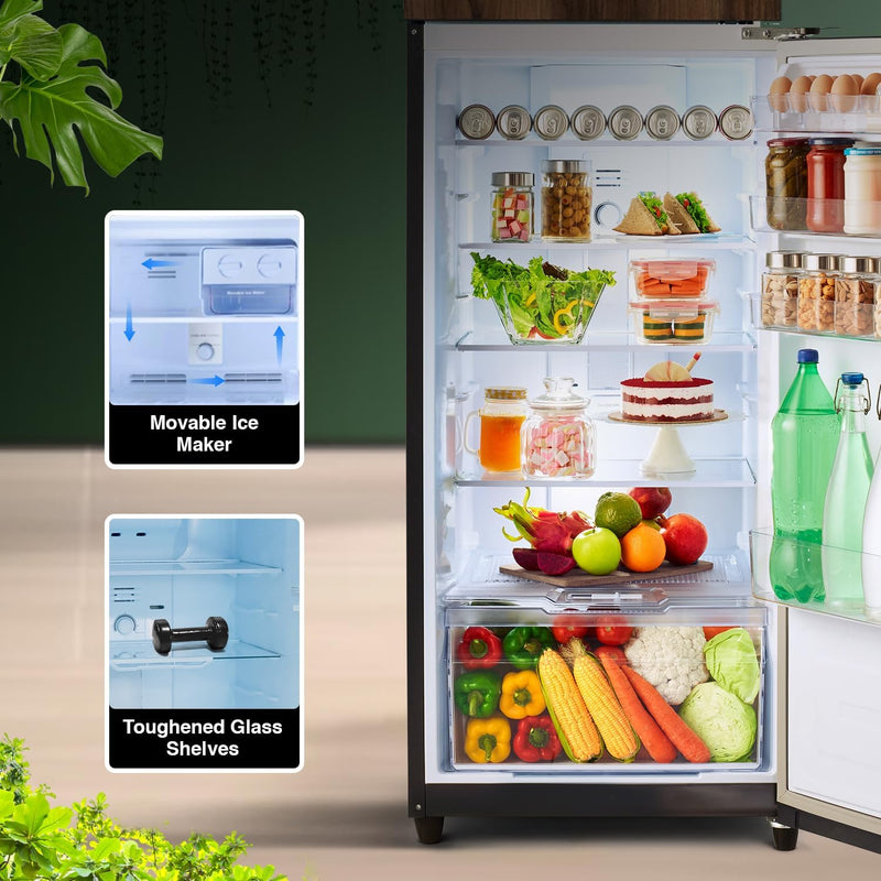 Godrej 272 L 2 Star Wood Finish, 30 Days Farm Freshness, Frost Free Inverter Double Door Refrigerator (RT EONVOGUE 310B RI WT WD)