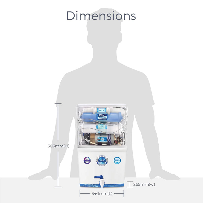 KENT Elegant RO Water Purifier | RO + UF + TDS Control + UV LED Tank | 8L Tank | 15 LPH Flow