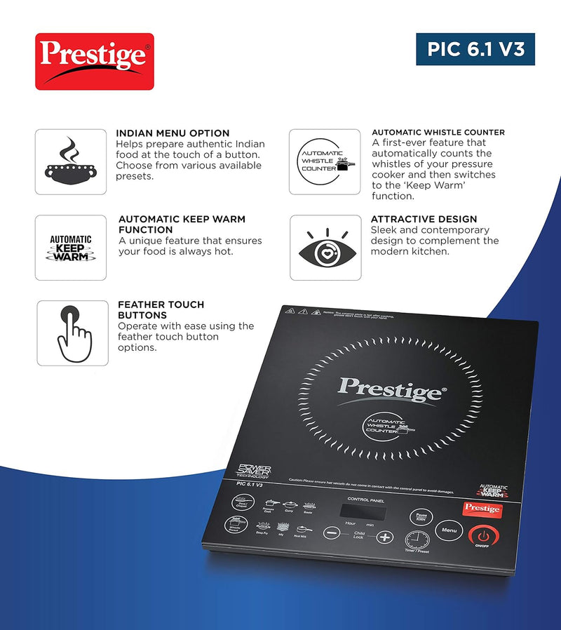 Prestige PIC 6.1 V3 Induction Cooktop Black, Touch Panel