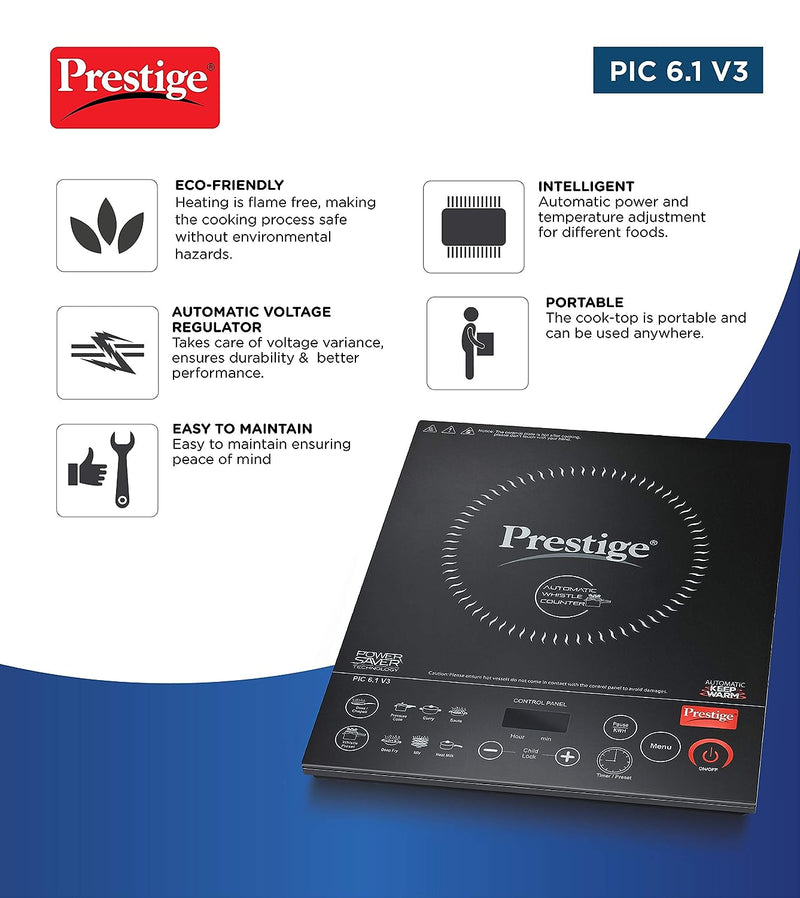 Prestige PIC 6.1 V3 Induction Cooktop Black, Touch Panel